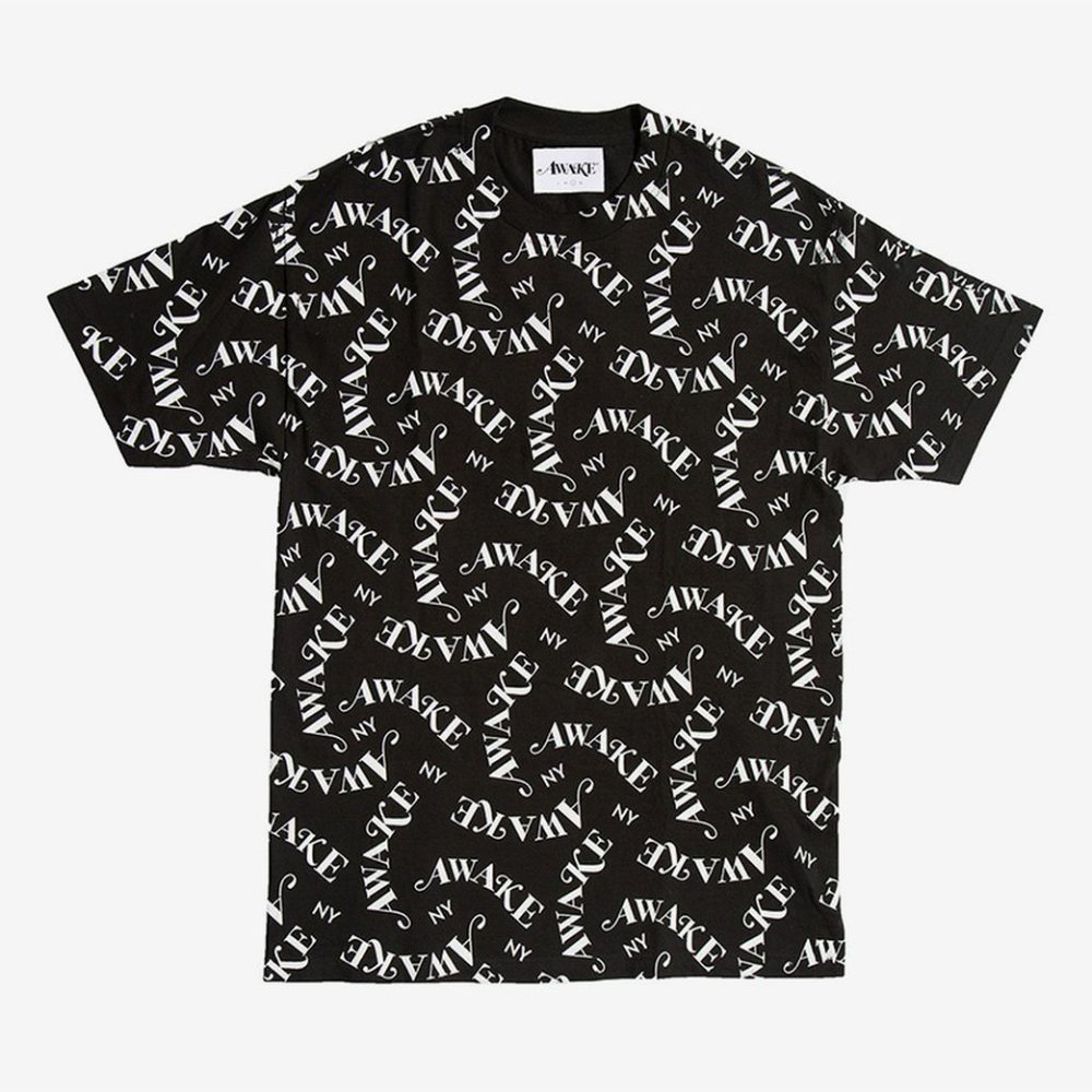 AWAKE NY black white all over logo print t shirt